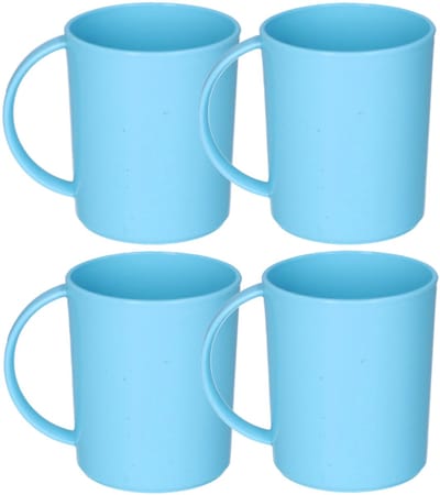 Plasticforte onbreekbare Drinkbekers - 4x - kunststof - 350 ml - blauw - kinderen - camping- mokken