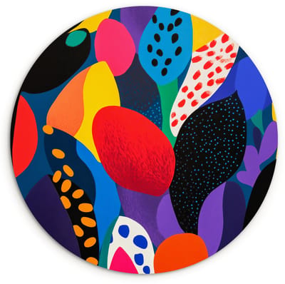 WallCircle® Wandcirkel 120x120 cm - Muurcirkel Bloemen - Bladeren - Abstract - Rood - Muurdecoratie woonkamer - Wanddecoratie slaapkamer - Kamer decoratie accessoires - Ronde schilderijen XXL