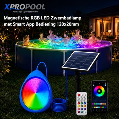 XPRO POOL | Solar Magnetische Zwembadlamp met controller en Smart App Bediening RGB 180x40mm