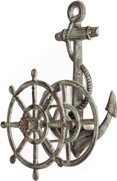 Tuinslang Houder - Slang Oproller - Tuin Decoratie - Maritiem Ontwerp - 44x29x21 cm - Bruin Groen