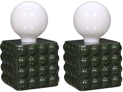 Home deco factory Tafellamp keramisch - 2x - groen - LED lamp - modern - batterijen