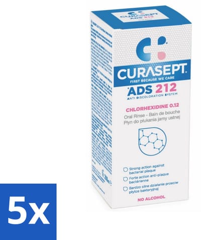 Curasept - Mondspoeling - 0,12% Chloorhexidine - Versterkt Tandvlees & Beschermt Tanden - 200 ml - Bulkverpakking - 5 stuks