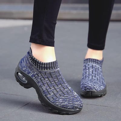 Baskets à talons moyens hauts pour femmes Chaussures de sport décontractées respirantes en maille Chaussures plates de course Chaussures de danse à semelles épaisses à enfiler 35 gray