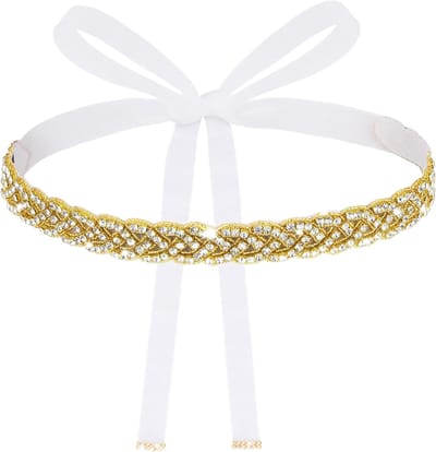 Handgemaakte Strass Bruidsriem met Kralen, Gouden Bruids Sash met Ribbons voor Trouwdresses en Feestjurken