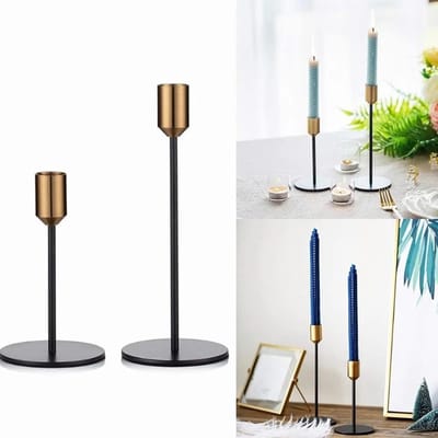 Metalen Kandelaars - Kaarshouders Set - Sfeer Creëren - Stabiele Voet - 2 Stuks - Antiek Zwart