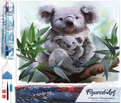 Figured'Art Diamond Painting set Volwassenen 40x50 cm Koala familie - 5D DIY Art full drill vierkante diamant - Opgerold canvas