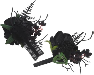 Corsage en Boutonnière Set - Bruiloft Accessoires - Feestelijke Gelegenheid - Handgemaakt Kunstwerk - 10 x 13.5 cm - Zwart