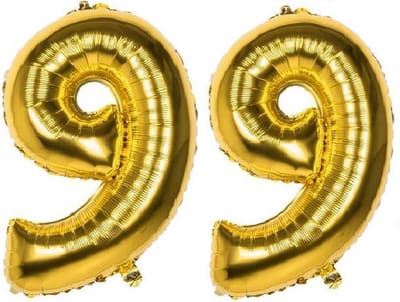 99 Jaar Folie Ballonnen Goud - Happy Birthday - Foil Balloon - Versiering - Verjaardag - Man / Vrouw - Feest - Inclusief Opblaas Stokje & Clip - XXL - 115 cm