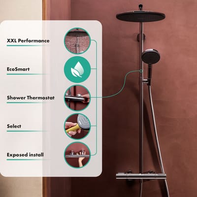 Hansgrohe Raindance Alive S Puro - Doucheset met thermostaat, 21x34 cm, 3 stralen, EcoSmart, gepolijste goudlook 24593990