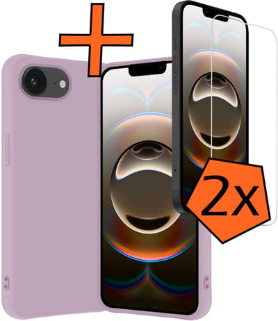 Hoes - Met 2x Screenprotector - Geschikt voor Apple iPhone 16e - Sterk & Shockproof - Back Cover - Siliconen Case - Telefoon Hoes - Lila