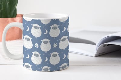 Mok - Koffiemok - Schapen - Nacht - Maan - Patronen - Mokken - 350 ML - Beker - Koffiemokken - Theemok