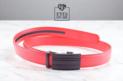 Rode lederen riem zonder gaatjes met automatische gesp voor heren ( model N031 )