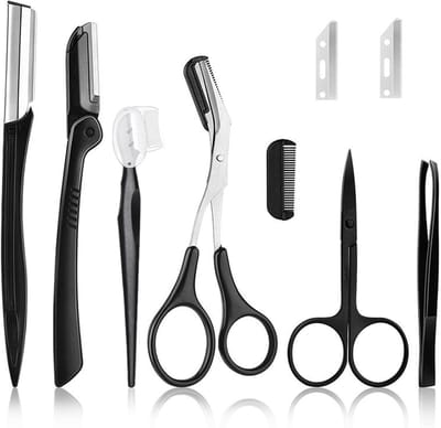 Complete Set van 9 Stuks voor Het Vormen en Verzorging van Wenkbrauwen - Roestvrijstalen Pincetten en Tools voor Snelle Wenkbrauwverzorging - Unisex