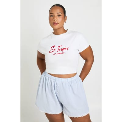 boohoo Dames Plus Short Met Kanten Zoom | Blauw | Maat: 44