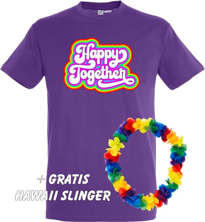 T-shirt Happy Together Regenboog | Love for all | Gay pride | Regenboog LHBTI | Paars | maat XS