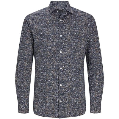 Jack And Jones Heren Gedrukt Slim Fit Langsleeve Shirt (Nachtlucht)