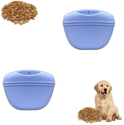 Set van 2 - Snacktas voor huisdieren - Draagbare voerzak voor honden - Snoepzakje voor honden - Trainingstas - Trainingstas voor honden - Heuptas voor huisdieren - Heuptasje - Met riemclip - Voedselveilig siliconen - 13,16*10,3*5,8 cm - Lichtblauw