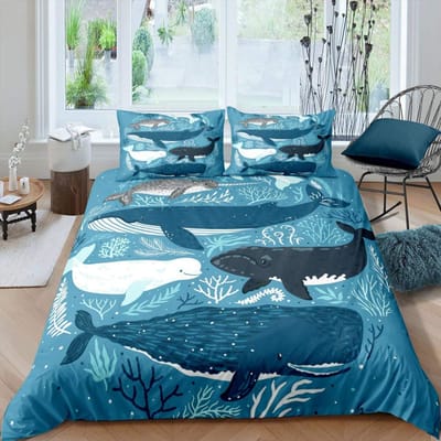 Walvis Dekbedovertrek Twin Maat Oceaan Thema Beddengoed Set Voor KinderenNautische Zeil Dekbed Set Oceaan Dekbed Set Oceaan Decoratie 3 Delen AU Single(140*210cm)3pcs
