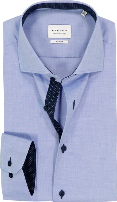 ETERNA slim fit overhemd - fijn Oxford heren overhemd - lichtblauw (blauw gestipt contrast) - Strijkvrij - Boordmaat: 46 (EU maat: XXL)