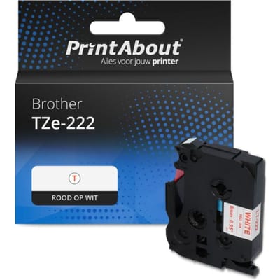 PrintAbout huismerk Tape TZe-222 Rood op wit (9 mm) Geschikt voor Brother