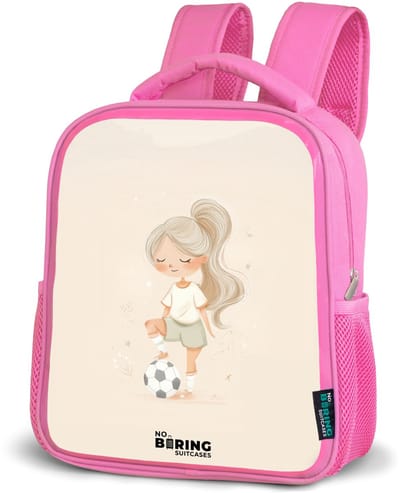 NoBoringSuitcases.com® - Rugzak roze - Schooltas meisjes - Meisje met een voetbal in beige kleuren - Kinder rugtas meisje - Boekentas kind - Kinderrugzak voor school - Schoolrugzak