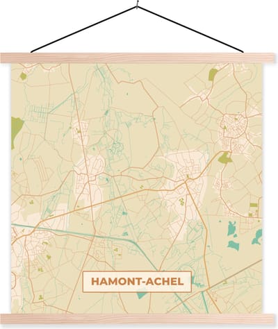 Posterhanger incl. Poster 40x40 cm - Schoolplaat - Harmont-Achel - Kaart - Vintage - Plattegrond - Stadskaart - Textielposter - Blanke latten - Stadskaart
