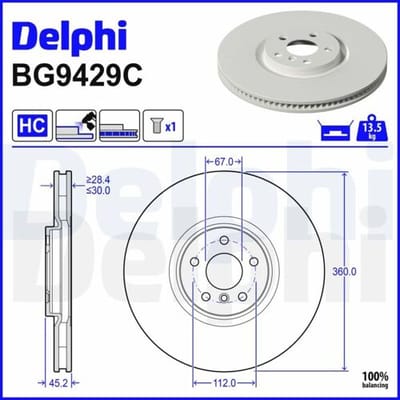 Remschijf DELPHI BG9429C, 1 stuk