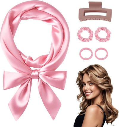 SnelShoppen - Heatless Curls Band voor Nachtelijke Krullen - 6 Stuks Haarspelden zonder Hitte voor Lang en Krullend Haar - Roze Zijdeachtig Materiaal