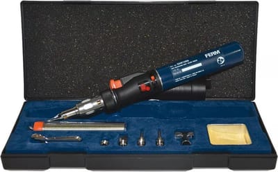FERM - SGM1006 - Soldeerpistool - Soldeerbrander - Brandduur - 35 minuten - Maximale temperatuur - 375°C - Inclusief - Standaard punt - diagonale punt 8mm - beitelpunt 3,5mm - Heet mes - Heteluchtblazer - Reflector - Sleutel 7+8mm