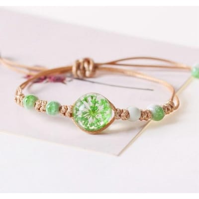 Koreaanse Stijl Sieraden Nieuwe Dames Bloemen in Glas Paars Touw Armband Voor Vrouwen Armbanden Meisjes Cadeaus beige