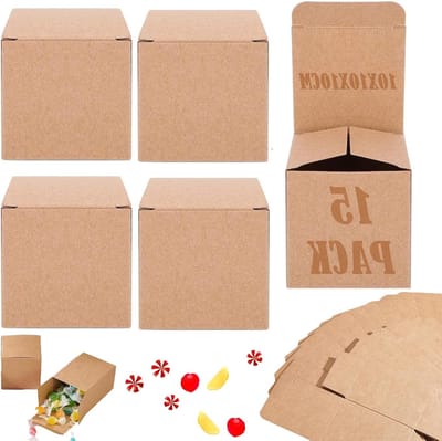 16 Stuks Bruin Kraftpapier, 15 Stuks Cadeau Dozen 10 x 10 x 10 cm, Kleine Geschenkdozen met Deksel voor Sieraden, Feestdagen, Verjaardagen en Trouwen
