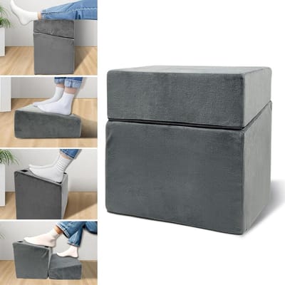 Verstelbare Voetsteun - Ergonomische Ondersteuning - Bureau Werk - 3 Hoogtes Schuim - 43x11x16 cm - Grijs