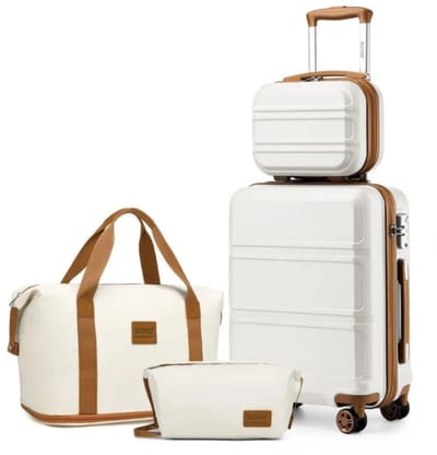 VIEMAE Koffer - Koffer met beautycase/toilettas/tas - Kofferset 4 delig - Lichtgewicht - 360° draaibare wielen - TSA-slot - Crème wit