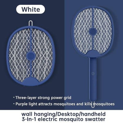 Hang USB Elektrische Muggenmepper Buiten 3000V Insectenverdelger 180 Graden Opvouwbaar Muggenracket Huishoudelijke Ultraviolette Vliegenmepper blauw