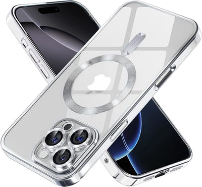 Hoesje Geschikt voor iPhone 16 Pro Magsafe hoes - Lens beschermer – backcover – Transparant/Zilver