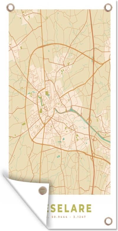 Schuttingposter Plattegrond - Stadskaart - Roeselare - België - Kaart - 100x200 cm - Tuindoek