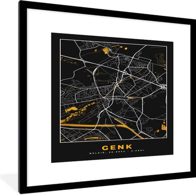 Fotolijst incl. Poster - Stadskaart - Kaart - Genk - Plattegrond - Goud - 40x40 cm - Posterlijst
