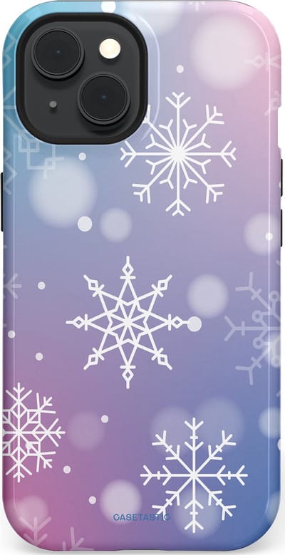 Casetastic hoesje geschikt voor Apple iPhone 15 - MagSafe - Dubbellaagse bescherming - Snowy Winter Gloed - Fashion Case - Lila Lichtgrijs Lichtblauw Lichtroze