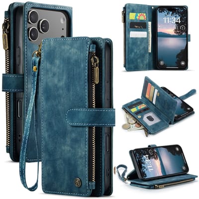 CaseMe Hoesje - Geschikt voor iPhone 17 Pro Max Hoesje - CaseMe C30 Book Case met Portemonnee - Blauw