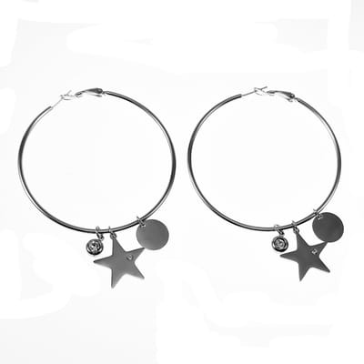 ∅60mm Ster Oorringen Dames - Stalen Zilverkleur - Oorbellen met Hangers