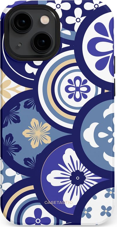 Casetastic Hoesje Geschikt voor Apple iPhone 13 Mini Magsafe - Stijlvolle Beschermende Duo-layer Case - Blauwe bloemen Talavera Maiolica Patroon