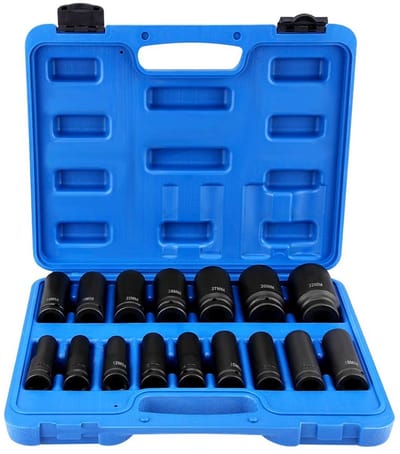 Dailygoods- Dopsleutelset 16-delig - Slagmoersleutels - 1/2 Inch Aandrijving - 10 Mm/32 Mm Binnenzeskant - Chroom-molybdeen-staal - Gereedschapskist - Slagsleutelset