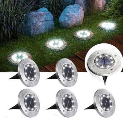 6 Stuks - Solar Led Zonne-Energie - Grondspot - Buitenlamp - Tuinverlichting - RVS