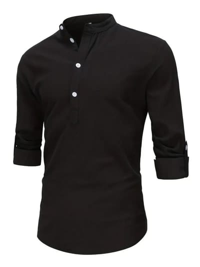 Livano Linnen Blouse Heren - t shirt - Polo - Overhemd - Shirt - Zomer - Ibiza Stijl - Zwart - Maat XS
