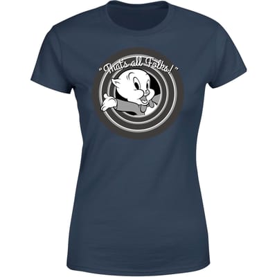 Looney Tunes Porky Pig Circle Logo Dames T-shirt - Navy - S