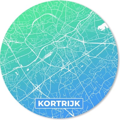 Muismat rond 20x20 cm - Mousepad Stadskaart - Kortrijk - België - Blauw - Ronde muismatten