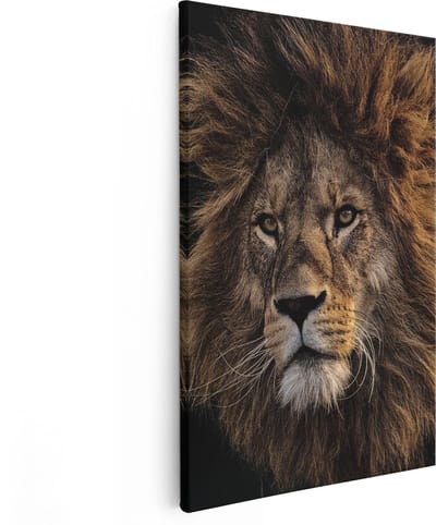 Artaza Canvas Schilderij Leeuwenkop - 20x30 cm - Klein - Wanddecoratie Dieren - Muurdecoratie Woonkamer - Kamer Accessoires