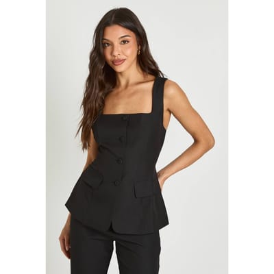 boohoo Dames Gilet Long À Encolure Carree | Black | Maat: 8