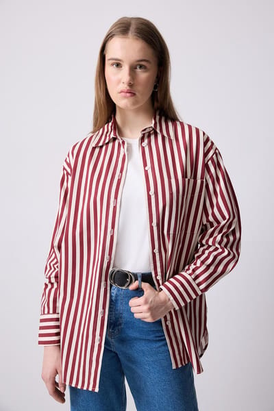 Touché Privé - Oversized blouse met brede strepen - Bordeaux - Dames