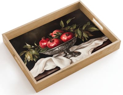 Dienblad hout 40x30 cm - Schootdienblad - Granaatappels - Klassiek - Vintage - Borrelplank rechthoek - Plateau dienbladen